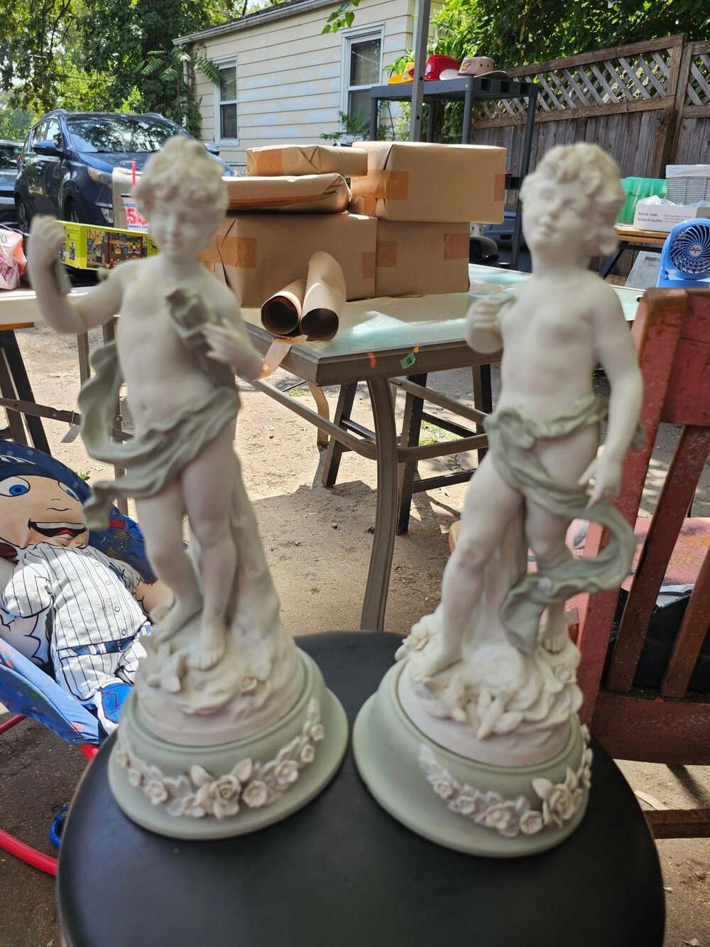 Vintage Ceramic Bisque Cherub Boy and girl Statue Figurine